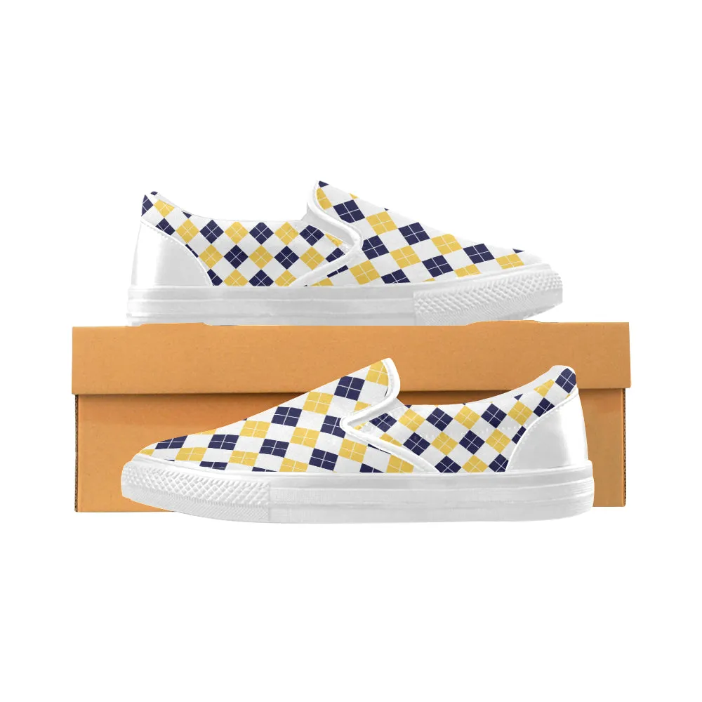 Women's Big Size Diagonal Checks Print Slip-on Canvas Shoes