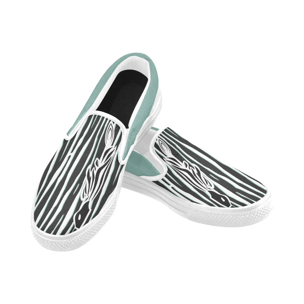 Women's Big Size Green Zebra Print Slip-on Canvas Shoes