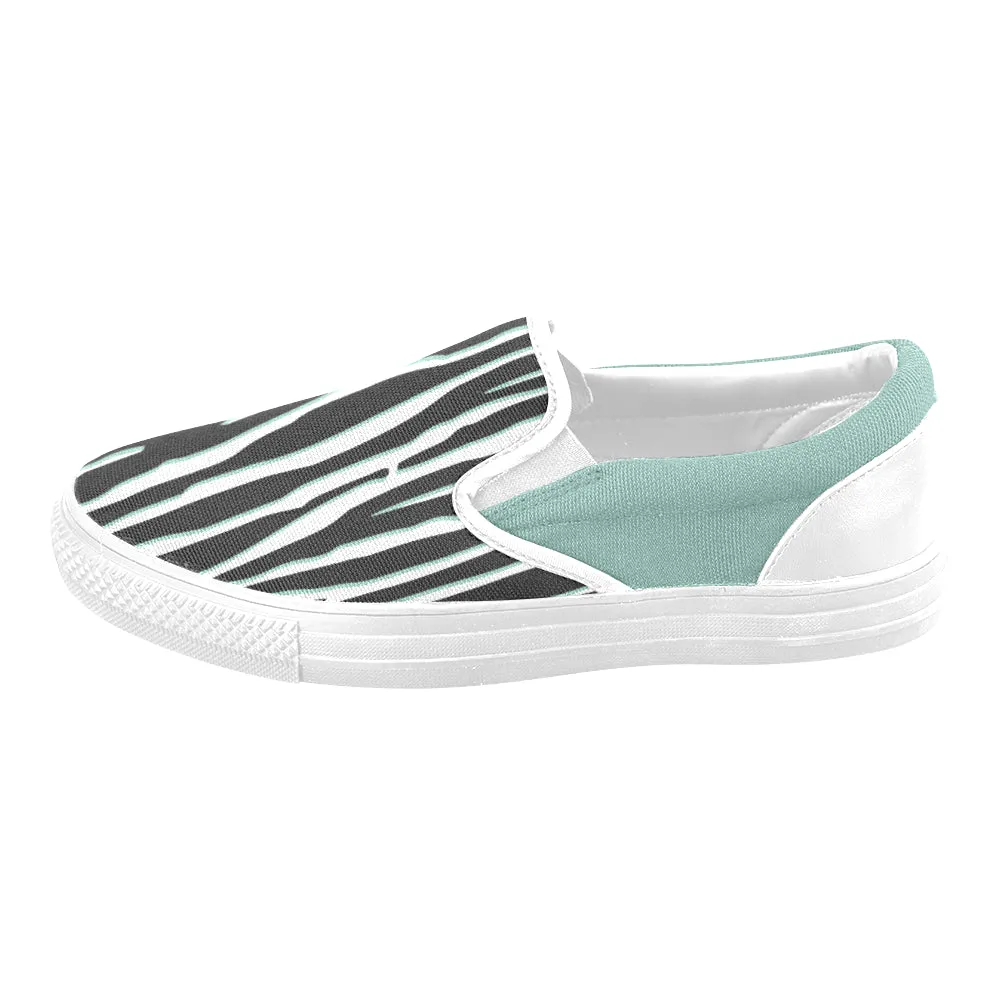 Women's Big Size Green Zebra Print Slip-on Canvas Shoes