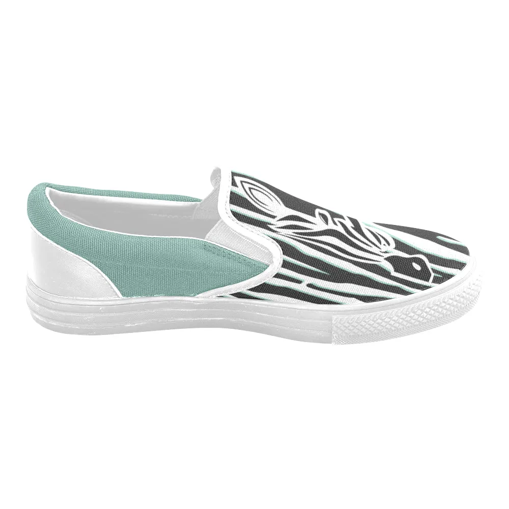 Women's Big Size Green Zebra Print Slip-on Canvas Shoes