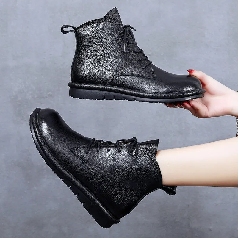 Women'S Genuine Leather Ankle Boots Flat Short Boots