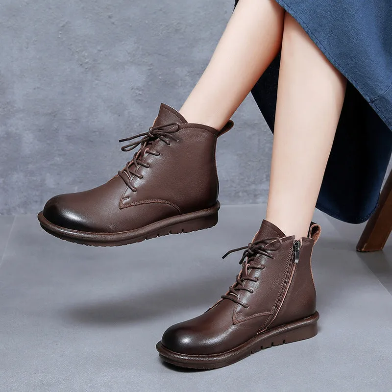 Women'S Genuine Leather Ankle Boots Flat Short Boots