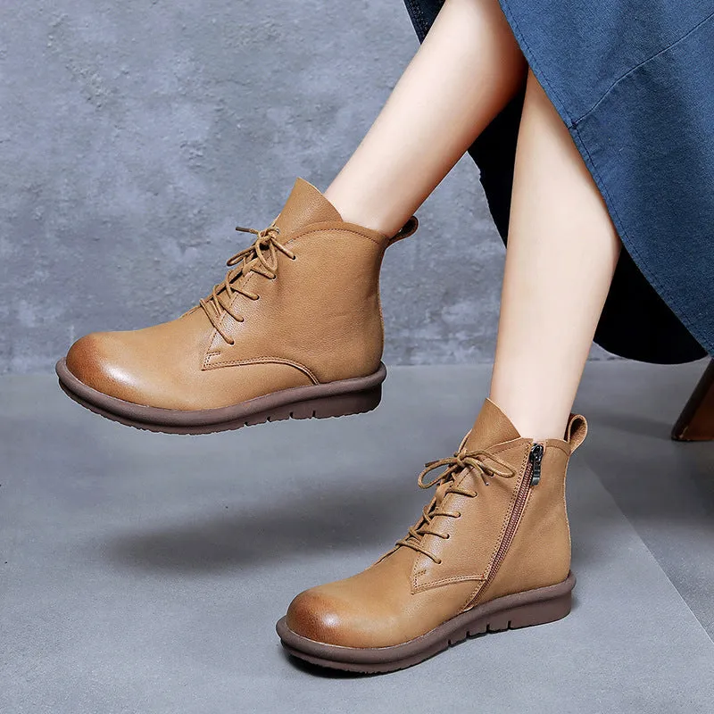 Women'S Genuine Leather Ankle Boots Flat Short Boots