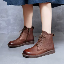 Women'S Genuine Leather Ankle Boots Flat Short Boots