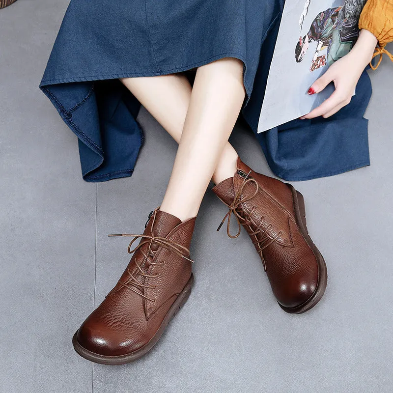 Women'S Genuine Leather Ankle Boots Flat Short Boots