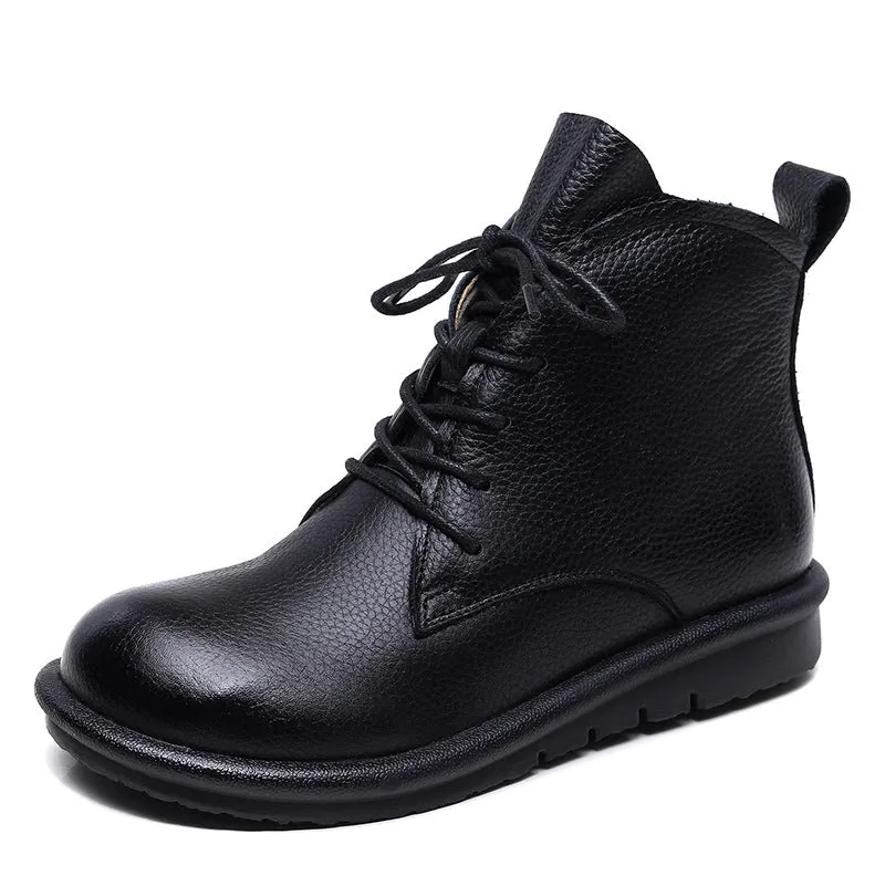 Women'S Genuine Leather Ankle Boots Flat Short Boots