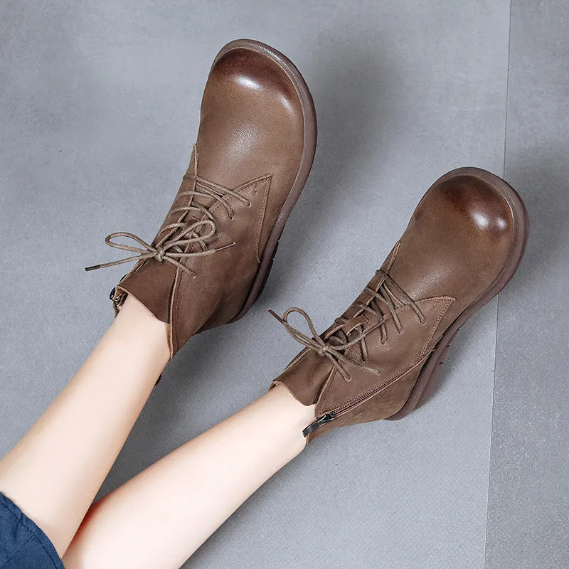 Women'S Genuine Leather Ankle Boots Flat Short Boots