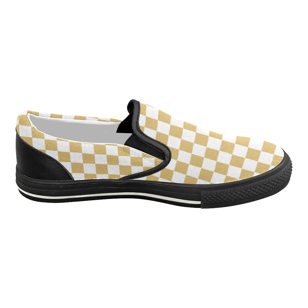 Women's Mustard Checks Print Slip-on Canvas Shoes