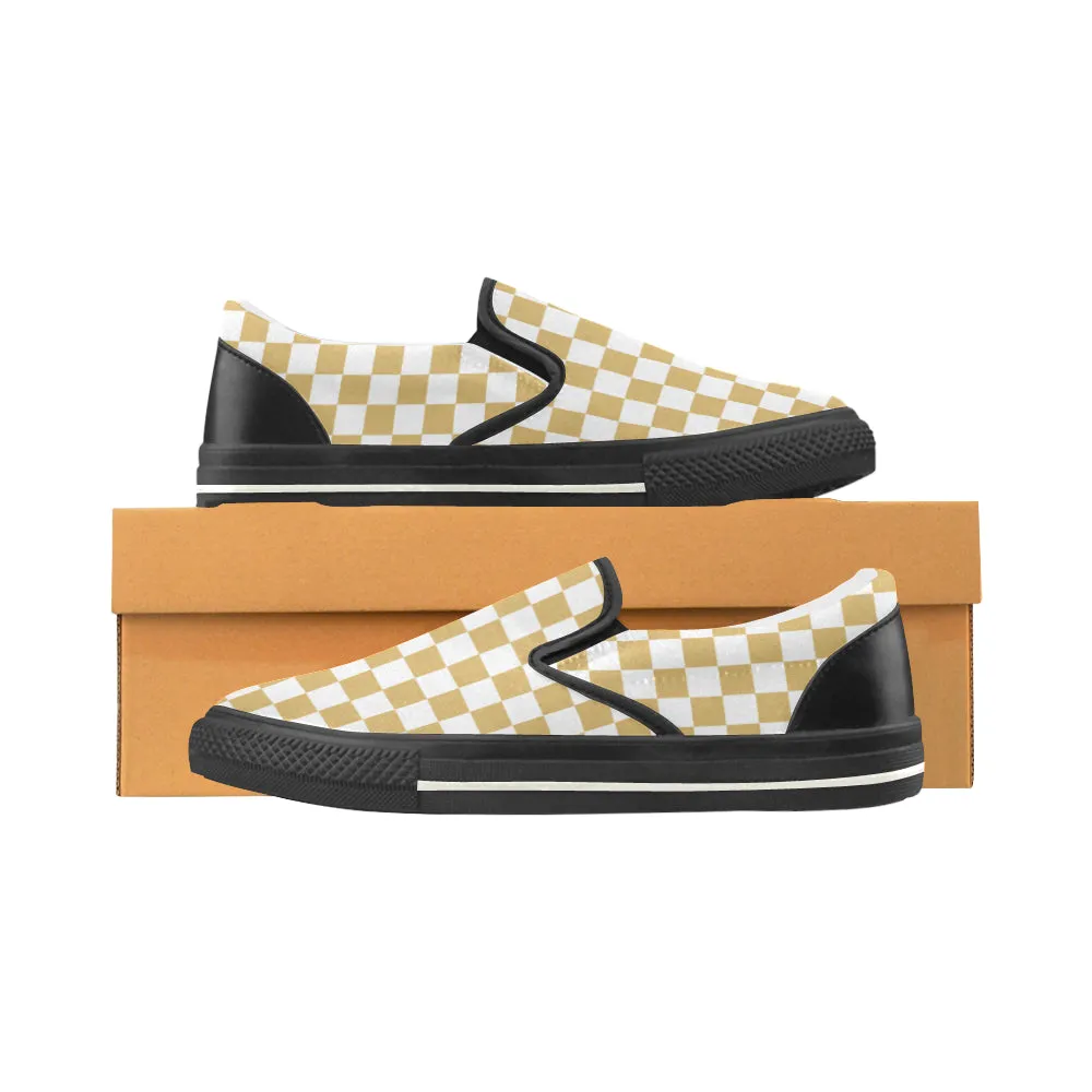 Women's Mustard Checks Print Slip-on Canvas Shoes