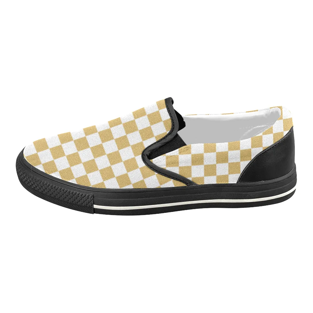 Women's Mustard Checks Print Slip-on Canvas Shoes