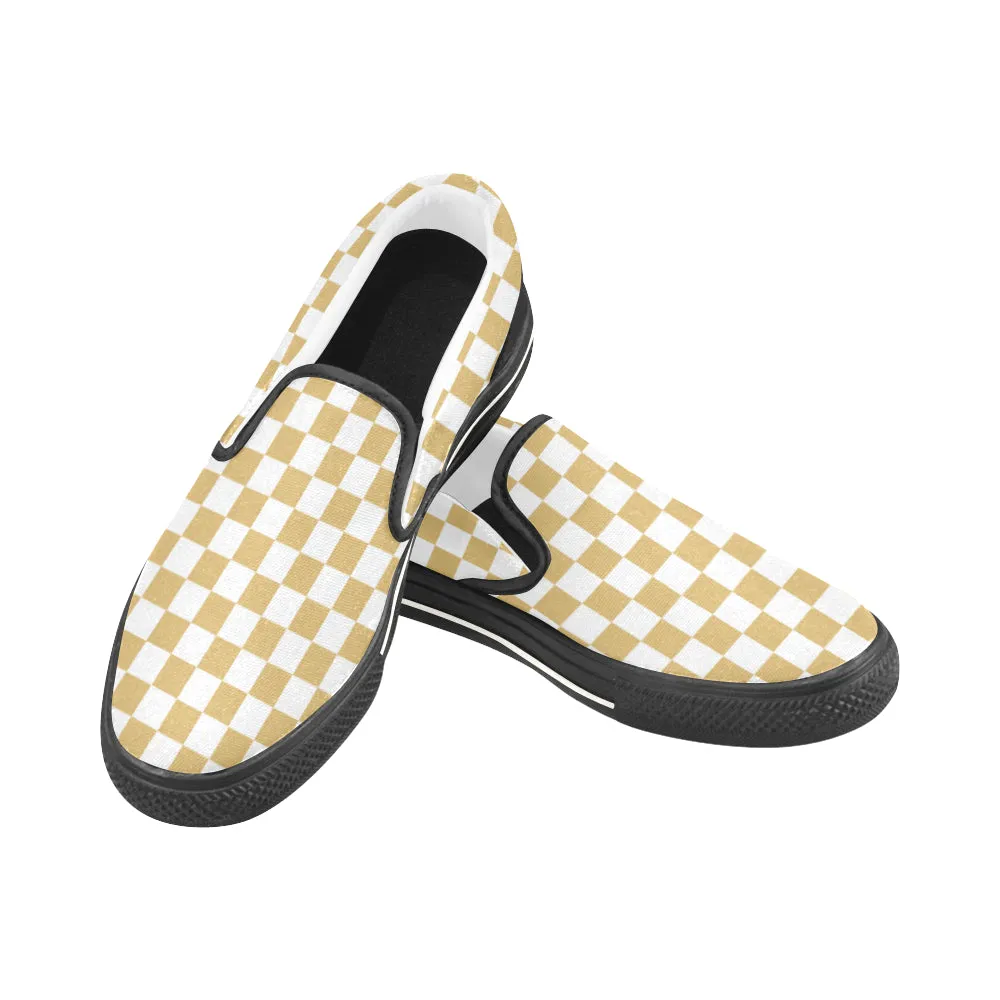 Women's Mustard Checks Print Slip-on Canvas Shoes