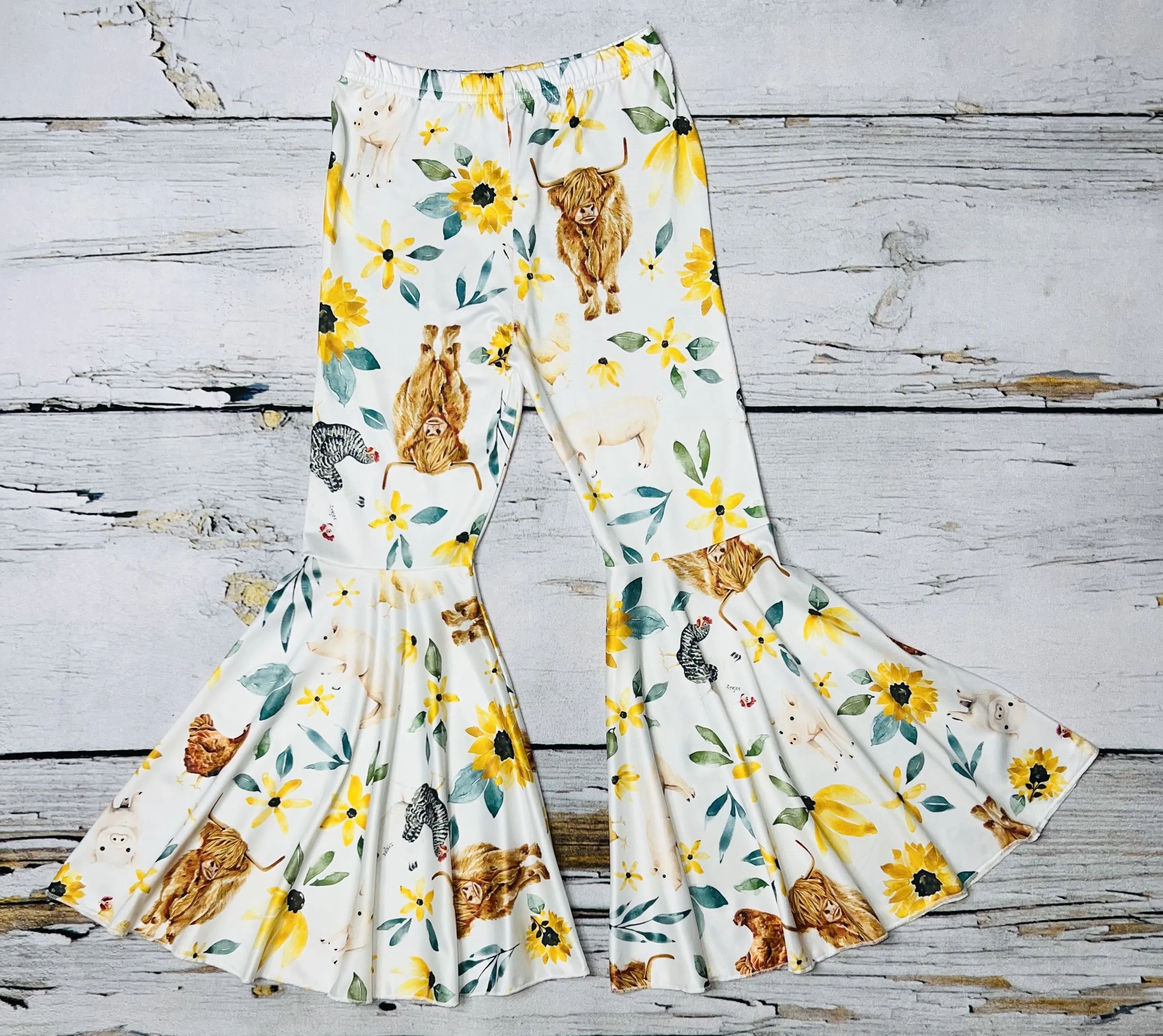 Yellow halter top w/floral bell bottoms 3pc set DLH1224-13